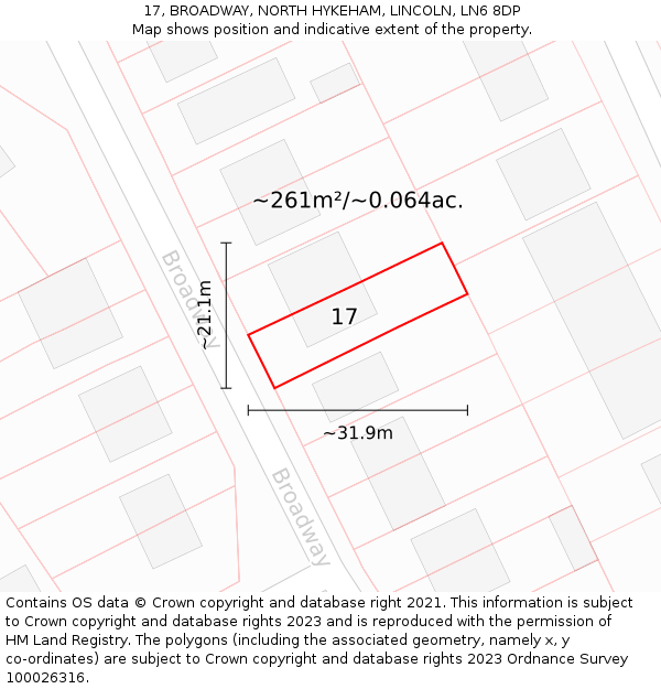 17, BROADWAY, NORTH HYKEHAM, LINCOLN, LN6 8DP: Plot and title map