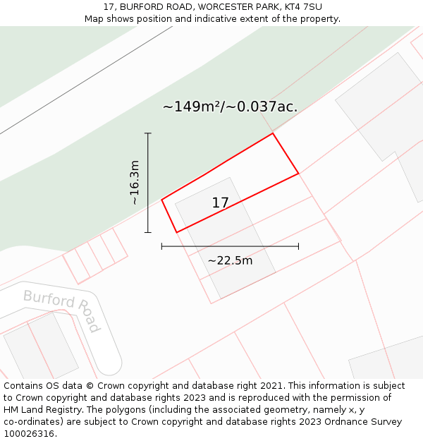 17, BURFORD ROAD, WORCESTER PARK, KT4 7SU: Plot and title map