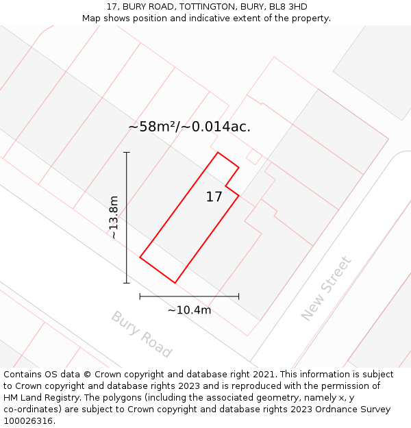 17, BURY ROAD, TOTTINGTON, BURY, BL8 3HD: Plot and title map