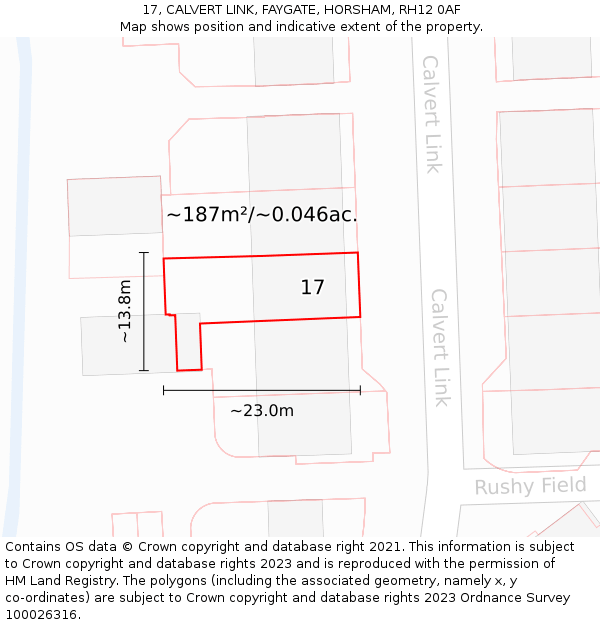 17, CALVERT LINK, FAYGATE, HORSHAM, RH12 0AF: Plot and title map