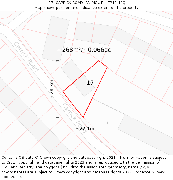 17, CARRICK ROAD, FALMOUTH, TR11 4PQ: Plot and title map