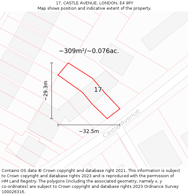 17, CASTLE AVENUE, LONDON, E4 9PY: Plot and title map