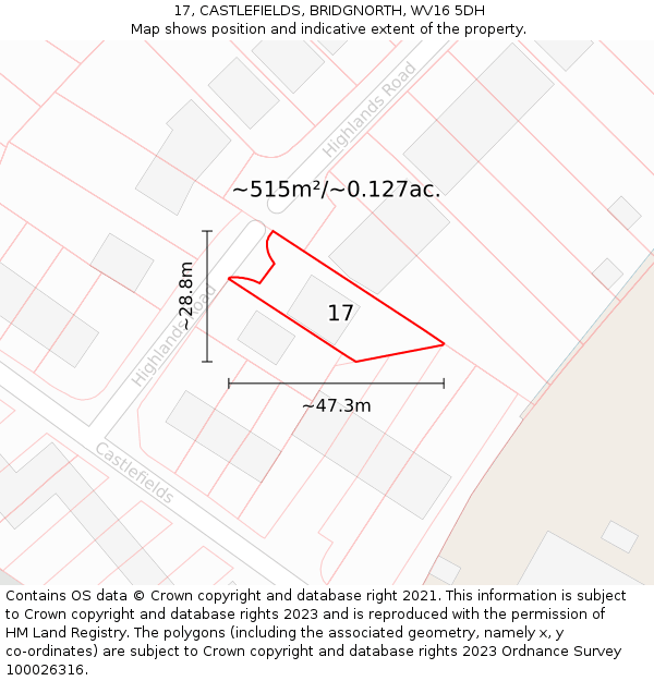 17, CASTLEFIELDS, BRIDGNORTH, WV16 5DH: Plot and title map