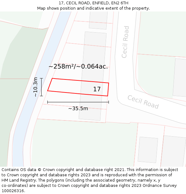 17, CECIL ROAD, ENFIELD, EN2 6TH: Plot and title map