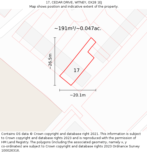 17, CEDAR DRIVE, WITNEY, OX28 1EJ: Plot and title map