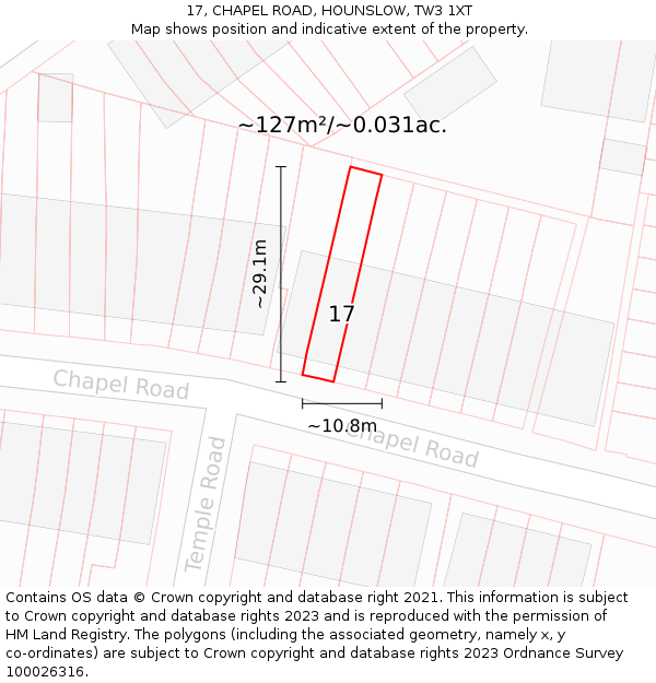 17, CHAPEL ROAD, HOUNSLOW, TW3 1XT: Plot and title map
