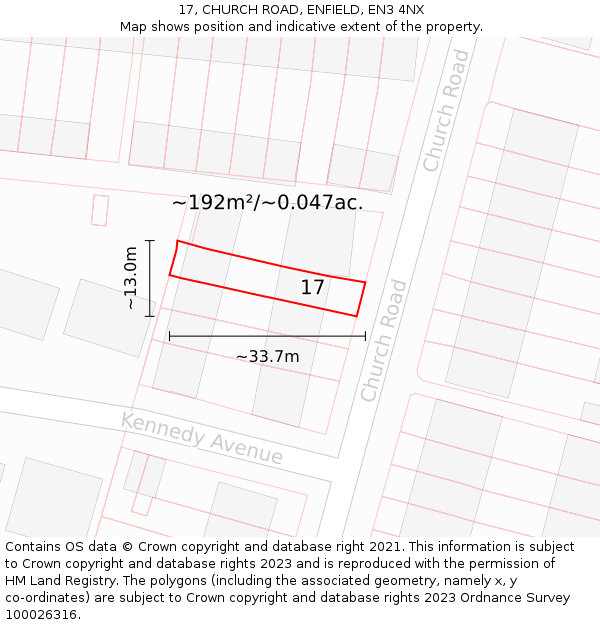 17, CHURCH ROAD, ENFIELD, EN3 4NX: Plot and title map