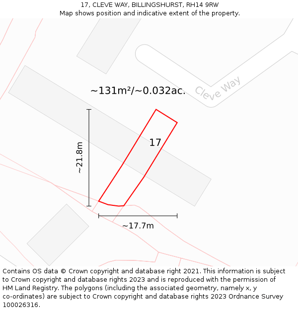 17, CLEVE WAY, BILLINGSHURST, RH14 9RW: Plot and title map