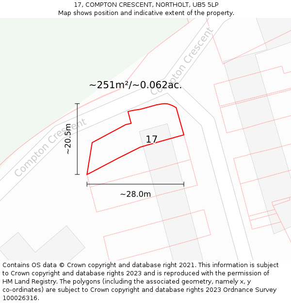 17, COMPTON CRESCENT, NORTHOLT, UB5 5LP: Plot and title map