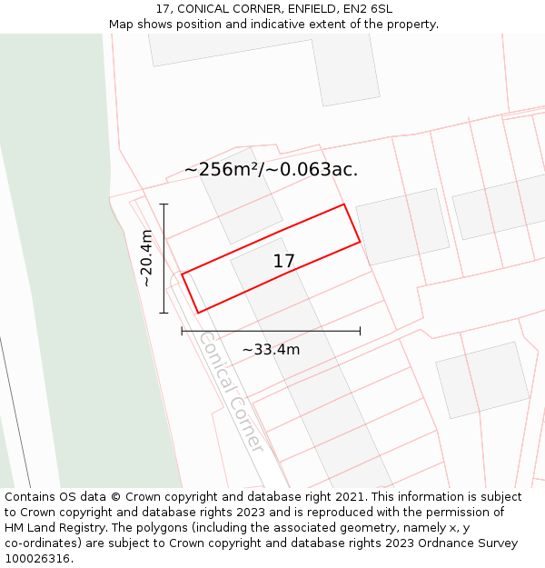 17, CONICAL CORNER, ENFIELD, EN2 6SL: Plot and title map