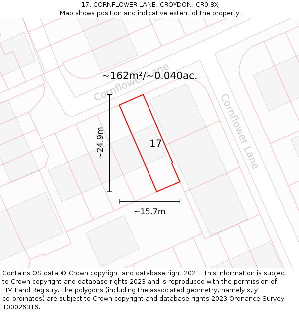 17, CORNFLOWER LANE, CROYDON, CR0 8XJ: Plot and title map
