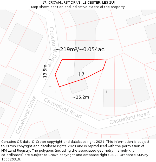 17, CROWHURST DRIVE, LEICESTER, LE3 2UJ: Plot and title map
