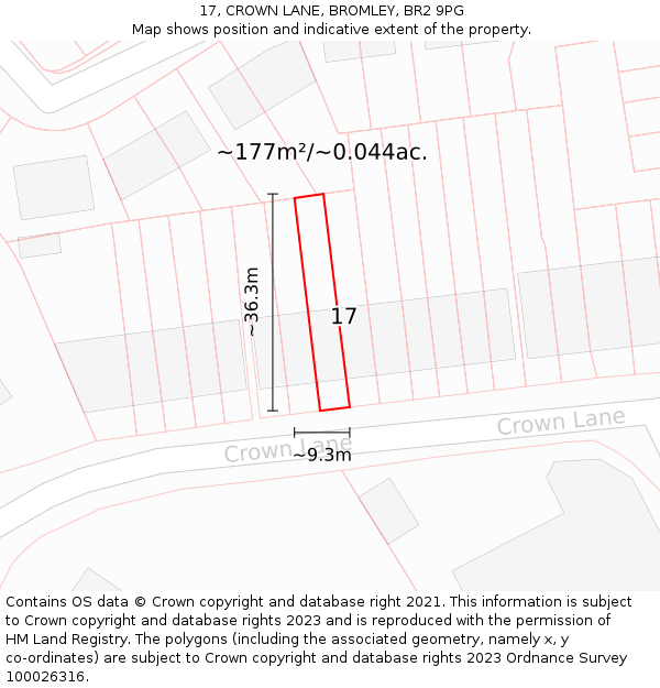 17, CROWN LANE, BROMLEY, BR2 9PG: Plot and title map