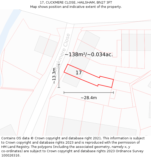 17, CUCKMERE CLOSE, HAILSHAM, BN27 3FT: Plot and title map