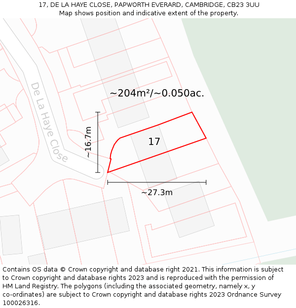 17, DE LA HAYE CLOSE, PAPWORTH EVERARD, CAMBRIDGE, CB23 3UU: Plot and title map