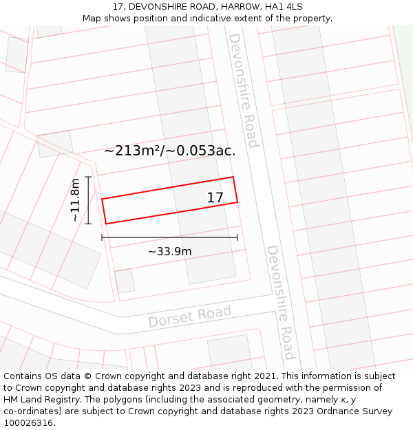 17, DEVONSHIRE ROAD, HARROW, HA1 4LS: Plot and title map