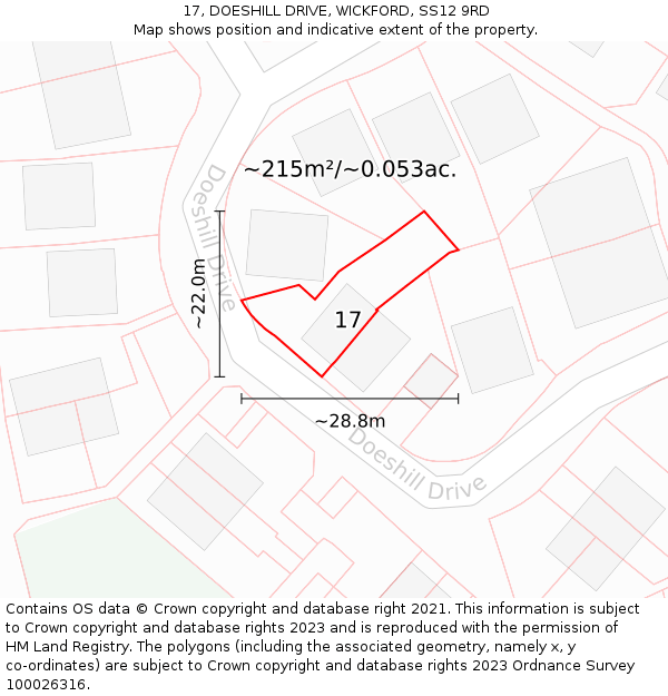 17, DOESHILL DRIVE, WICKFORD, SS12 9RD: Plot and title map