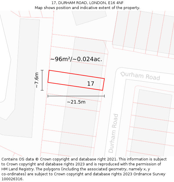 17, DURHAM ROAD, LONDON, E16 4NF: Plot and title map