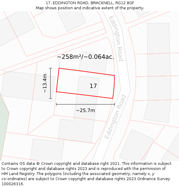 17, EDDINGTON ROAD, BRACKNELL, RG12 8GF: Plot and title map