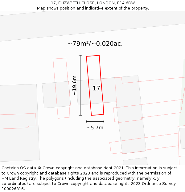 17, ELIZABETH CLOSE, LONDON, E14 6DW: Plot and title map