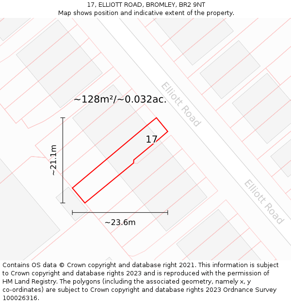 17, ELLIOTT ROAD, BROMLEY, BR2 9NT: Plot and title map