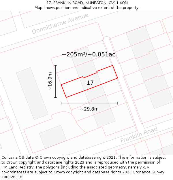 17, FRANKLIN ROAD, NUNEATON, CV11 4QN: Plot and title map