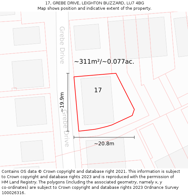 17, GREBE DRIVE, LEIGHTON BUZZARD, LU7 4BG: Plot and title map