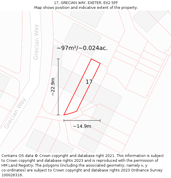 17, GRECIAN WAY, EXETER, EX2 5PF: Plot and title map