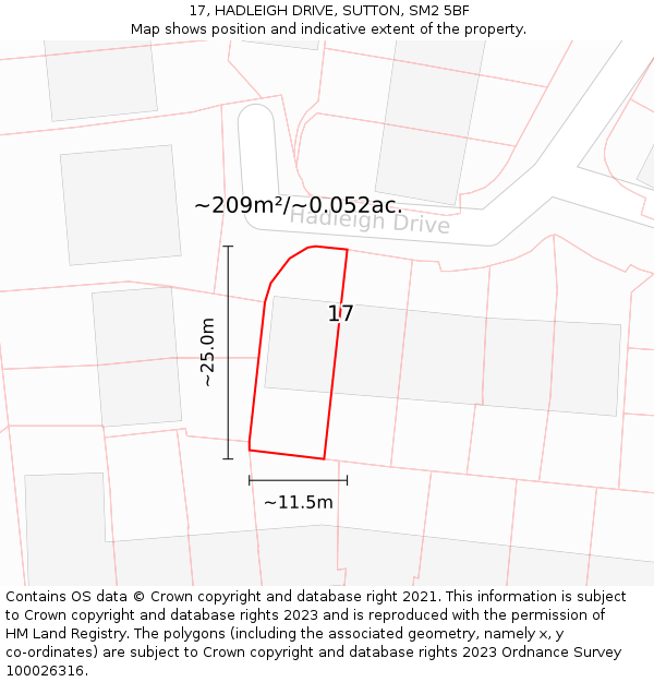 17, HADLEIGH DRIVE, SUTTON, SM2 5BF: Plot and title map