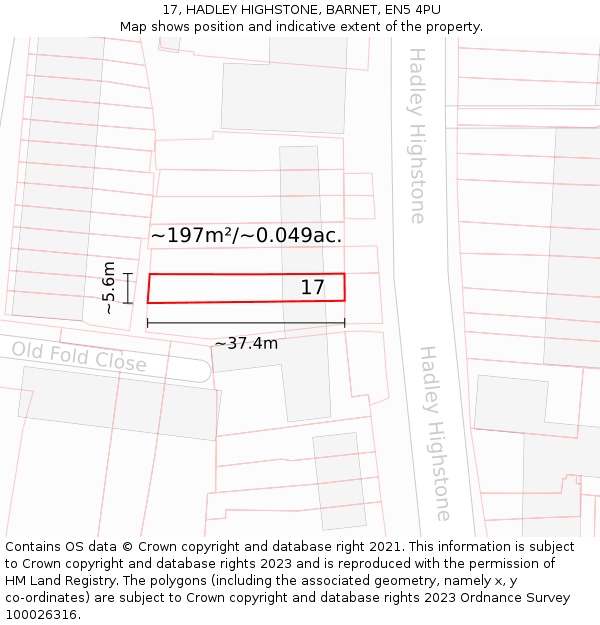 17, HADLEY HIGHSTONE, BARNET, EN5 4PU: Plot and title map