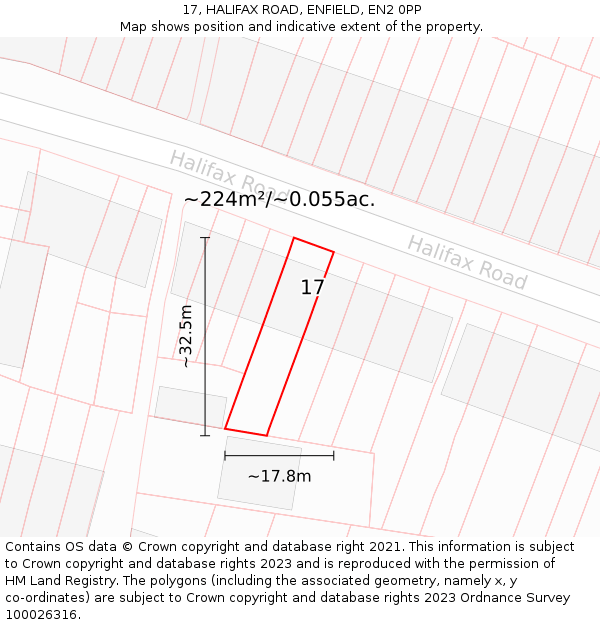 17, HALIFAX ROAD, ENFIELD, EN2 0PP: Plot and title map