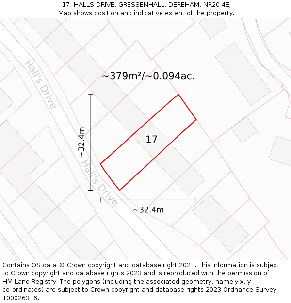 17, HALLS DRIVE, GRESSENHALL, DEREHAM, NR20 4EJ: Plot and title map