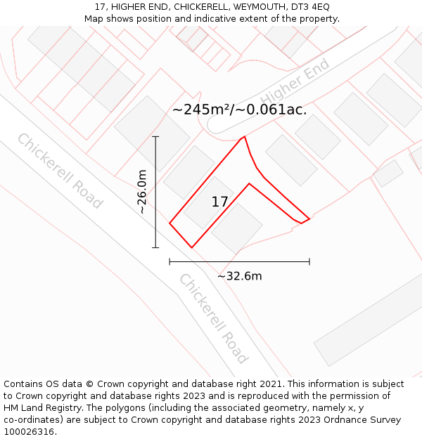 17, HIGHER END, CHICKERELL, WEYMOUTH, DT3 4EQ: Plot and title map