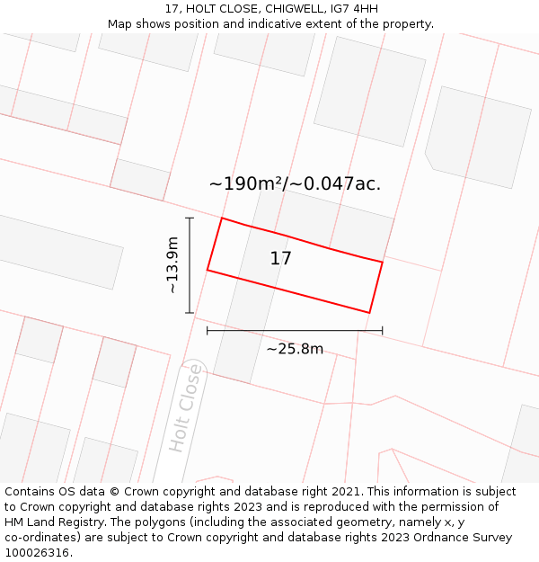 17, HOLT CLOSE, CHIGWELL, IG7 4HH: Plot and title map
