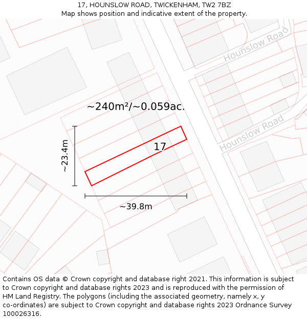 17, HOUNSLOW ROAD, TWICKENHAM, TW2 7BZ: Plot and title map