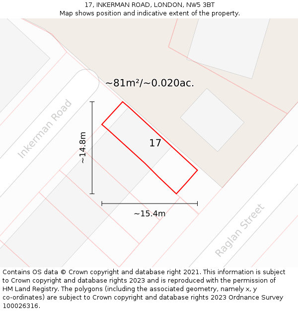 17, INKERMAN ROAD, LONDON, NW5 3BT: Plot and title map
