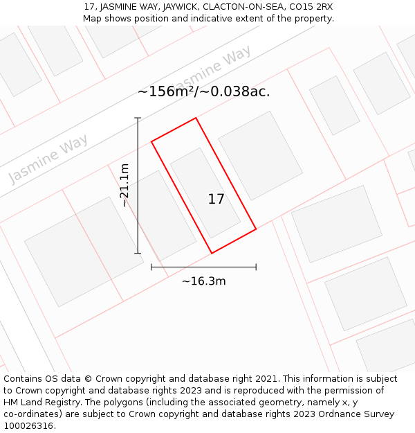 17, JASMINE WAY, JAYWICK, CLACTON-ON-SEA, CO15 2RX: Plot and title map