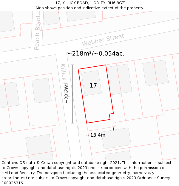 17, KILLICK ROAD, HORLEY, RH6 8GZ: Plot and title map