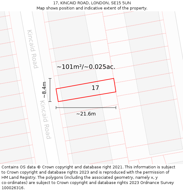 17, KINCAID ROAD, LONDON, SE15 5UN: Plot and title map