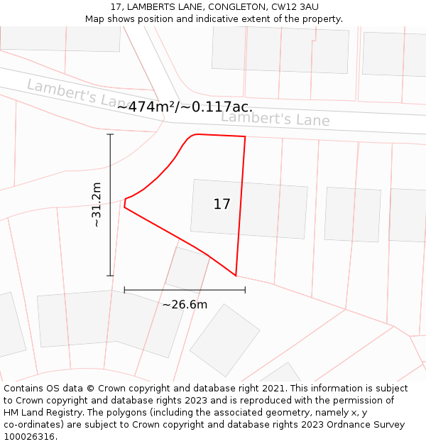 17, LAMBERTS LANE, CONGLETON, CW12 3AU: Plot and title map
