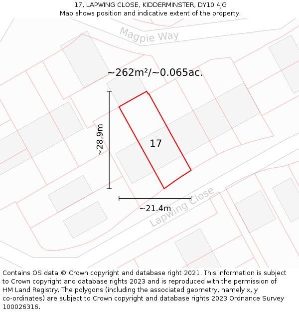 17, LAPWING CLOSE, KIDDERMINSTER, DY10 4JG: Plot and title map