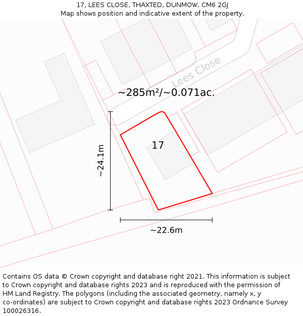 17, LEES CLOSE, THAXTED, DUNMOW, CM6 2GJ: Plot and title map