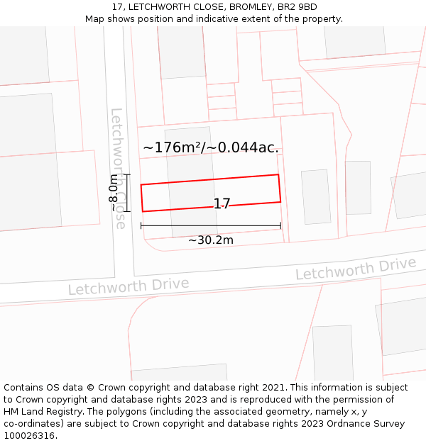 17, LETCHWORTH CLOSE, BROMLEY, BR2 9BD: Plot and title map