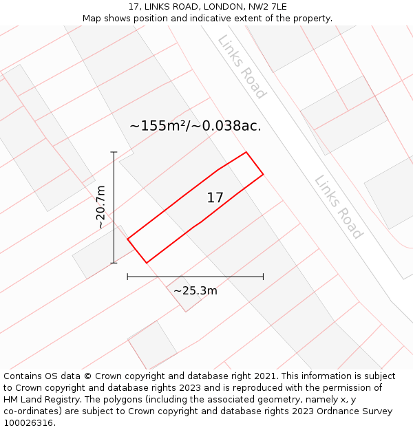 17, LINKS ROAD, LONDON, NW2 7LE: Plot and title map