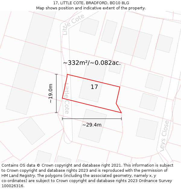 17, LITTLE COTE, BRADFORD, BD10 8LG: Plot and title map