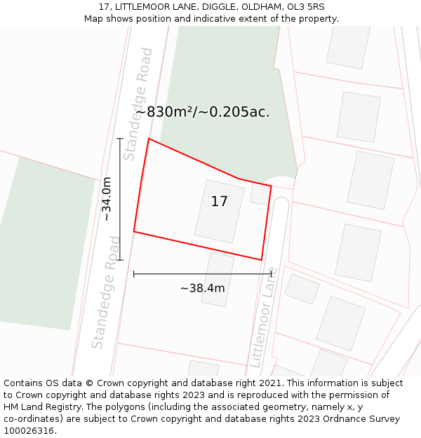 17, LITTLEMOOR LANE, DIGGLE, OLDHAM, OL3 5RS: Plot and title map