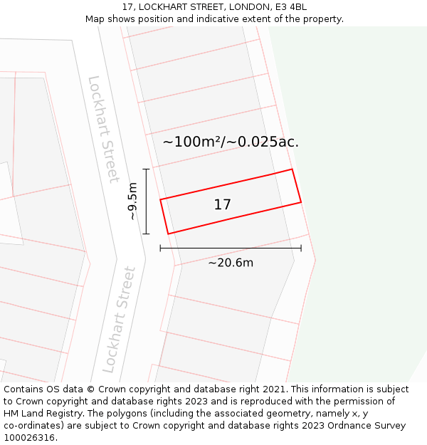 17, LOCKHART STREET, LONDON, E3 4BL: Plot and title map