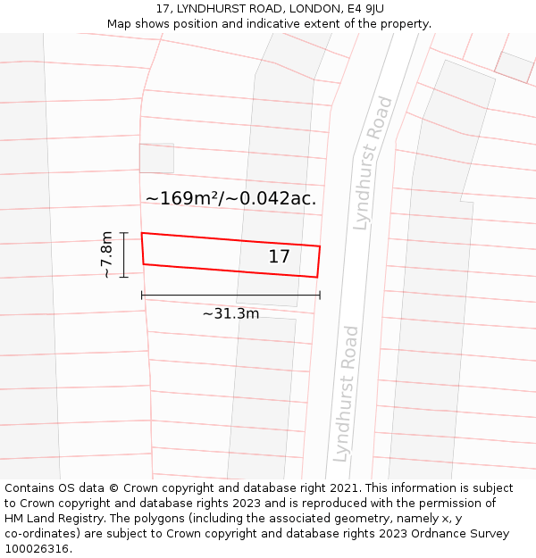 17, LYNDHURST ROAD, LONDON, E4 9JU: Plot and title map