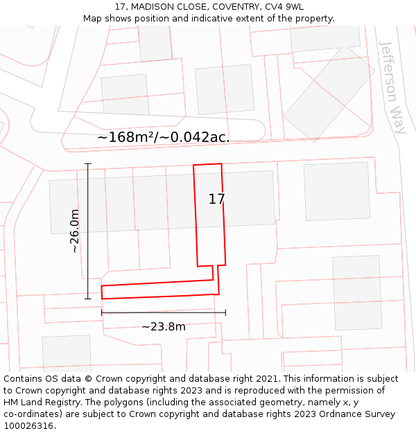 17, MADISON CLOSE, COVENTRY, CV4 9WL: Plot and title map