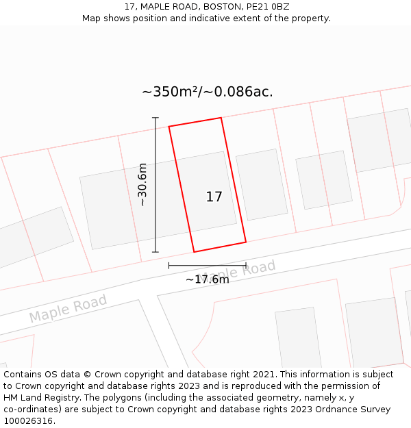 17, MAPLE ROAD, BOSTON, PE21 0BZ: Plot and title map